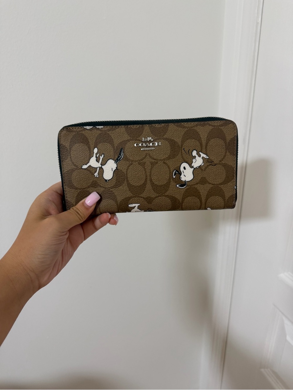 Coach Brown Signature Snoopy Zip Around Wallet